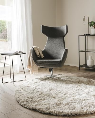 benuta Nest Hochflorteppich Whisper - Beige rund 80 cm - Kuschelig Weicher Teppich für Schlaf- und Wohnzimmer - Pflegeleicht - Fußbodenheizung Geeignet