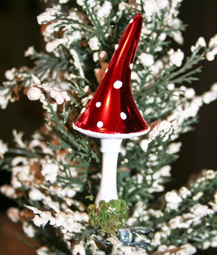 Lauschaer Glaskunst-Christbaumkugel Fliegenpilz mit spitzem Hut - 3 Stück, Rot, Klassisch, Weihnachten, Winter, Weihnachtsschmuck