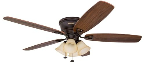Honeywell Ceiling Fans Glen Alden, 52 Inch Classic Flush Mount Indoor LED Ceiling Fan with Light, Pull Chain, Quick-2-Hang Dual Finish Blades, Reversible Motor - 50183 (Oil Rubbed Bronze)