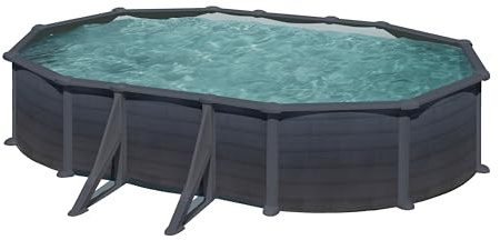 Piscina de Acero Elevada,Ovalada con Aspecto Acero Grafito. Piscinas Desmontables para Jardín. 610 x 375 x 132 cm - Piscina Gre KITPROV618GF Granada.