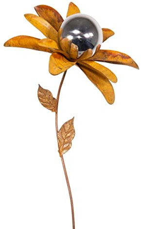 CIM Rost Gartenstecker Gartendeko - Edelrostblume Mirror Margerite S - Abmessung: 23x23x94cm - oxidierter Stahl, polierte Edelstahlkugel - inkl. 2-zackiger Bodenverankerung