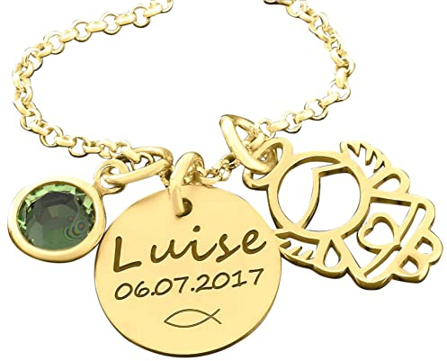 Namenskette Taufe gold Kinder Schmuck mit Gravur Kinderkette Kinderschmuck mit Namen Engel Goldkette Mädchen Geschenk Taufkette mit Schutzengel