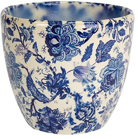 Ivyline Monza VBM1416 Übertopf, Keramik, Vintage, Blau, 15,5 cm, Creme/Rosa/Blau