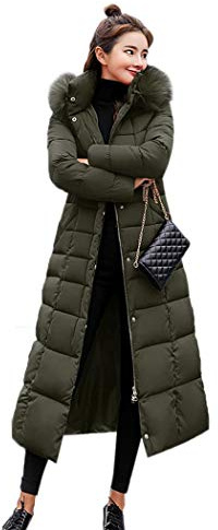 kisshes Women Ladies Long Padded Puffer Coat Winter Warm Cotton Quilted Jacket Parka with Removable Faux Fur Hood Green XL