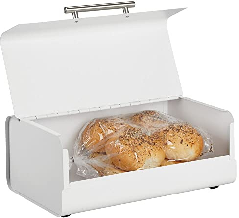 mDesign Brotkasten aus Metall - eleganter Vintage Brotkasten - Brotkasten mit Deckel für Backwaren - Weiß Matt