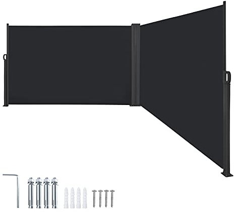 Aufun Seitenmarkise Ausziehbar 200 x 600 cm Doppel Sonnenschutz aus Polyester Sichtschutz Windschutz Markise für Balkon Terrasse Garten Camping, Anthrazit