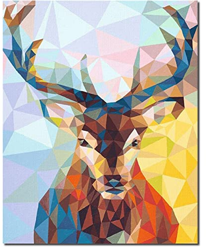 Fuumuui Malen Nach Zahlen Erwachsene und Kinder Anfänger Gemälde inklusive Pinsel und Acrylfarben 40 x 50 cm - Tiere, Dreieck Hirsch