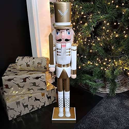 Samuel ALEXANDER 60cm Wooden Christmas Nutcracker Soldier Decoration with White Body and Shoes