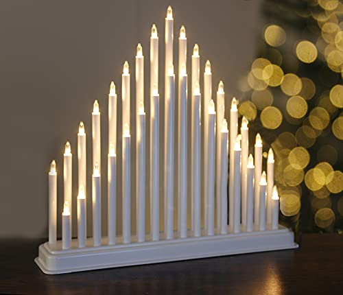 Marco Paul White Christmas Candle Bridge - 33 Warm White LED Faux Pipe Candles Battery Operated Xmas Candle Arch for Windowsill Fireplace or Mantelpiece Indoor Christmas Decoration