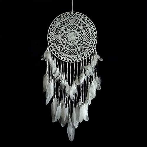 LIBERGA Indien Große Traumfänger Häkeln Makramee Feder Traumfänger Wandbehang Für Schlafzimmer Wohnheim Zimmer Wanddekoration Hochzeit Dekoration Boho Ornament,Weiß