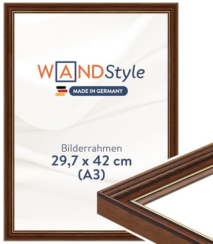 WANDStyle Bilderrahmen A3 Holz, DIN A3 Bilderrahmen Braun Vintage 42x30 cm | Hochwertiger Holzbilderrahmen Antik, Posterrahmen zum Aufhängen, Rahmen 30x42 cm, Fotorahmen H182 Made in Germany