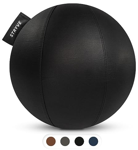 STRYVE Sitzball Büro 65,70cm - Ergonomischer Gymnastikball mit waschbarem Bezug und Wegrollschutz, inkl. Luftpumpe - Belastbar bis 150kg - Als Bürostuhl, Hocker
