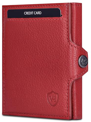 VON HEESEN Slim Wallet mit Münzfach & RFID-Schutz - Mini Geldbörse Herren & Damen - Kartenetui Geldklammer Kreditkartenetui - Portmonee Geldbeutel Portemonnaie klein (Rot)