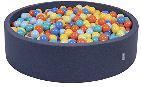 KiddyMoon Bällebad 120X30cm/600 Bälle Bälle Rund Groß Bällepool Mit Bunten Bällen Für Babys Kinder, Dunkelblau:Hellgrün/Orange/Türkis/Blau/Babyblau/Gelb