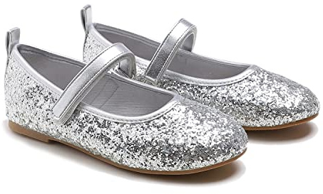 Feversole Girls Glitter Cute Dress,Ragazze Mary Jane Strap Scarpe Basse Ballerine da Principessa Scarpe da Scuola Piatte