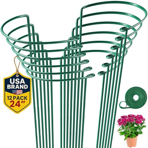12 Pack Tall Snake Plant Support Stakes – 10 W x 24 H Half Round Peony Cages and Supports for Indoor and Outdoor Plants – Plant Cage Ring Support for Flower - Peony, Tomato, Hydrangea, Rose Bush