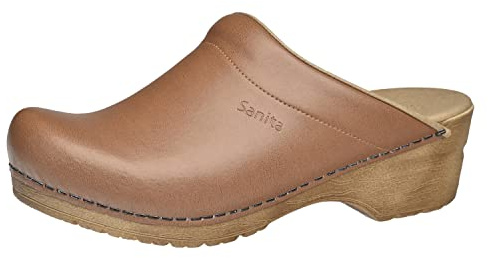 Sanita Sandra Mule Clog | Original Handmade Flexible Leather Clog for Women | Maximum stability | Anatomical shaped footbed with soft foam | Shock absorbing heel | Ljusbrun | 41 EU