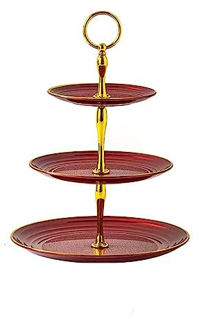 Supporto per cupcake a 3 livelli Wagoodter Supporto per cupcake da dessert in plastica per servire cupcake, frutta, cioccolatini e altro ancora (rosso Tondo)