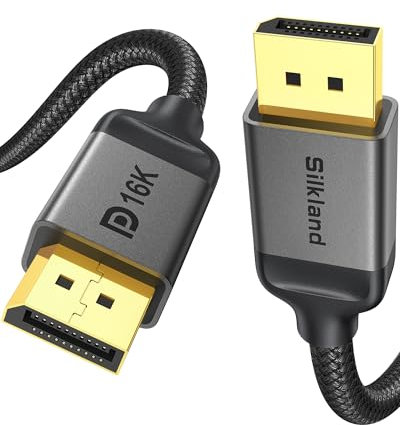 Silkland Cavo 16K DisplayPort 2.1 [Certificato VESA], 4K@240Hz/165Hz/144Hz, 8K@120Hz, 2K@360Hz, 54Gbps Cavo DP 5M Compatibile con FreeSync, G-Sync, HDR per PC, Scheda Grafica 5090, Gaming Monitor