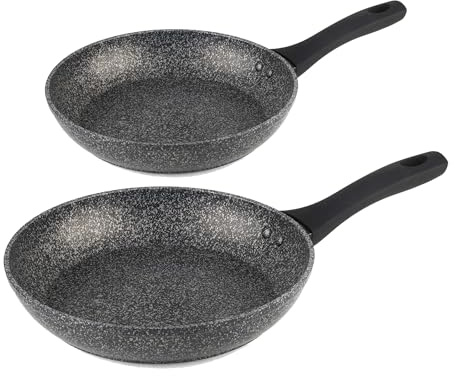 Salter COMBO-8578A Frying Pan Set, Non-Stick Forged Aluminium Cooking Pans, Induction Suitable, Corrosion-Resistant, Dishwasher/Metal Utensil Safe, Soft-Touch Handle, Megastone, Silver/Black, 20/28cm