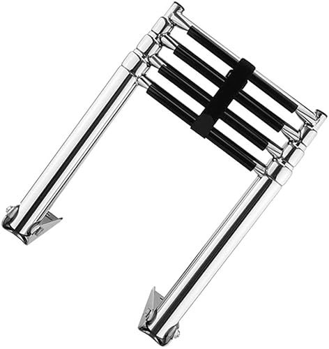 QIANMEI Badeleiter Boot Poolleiter Klappbare Dock-Bootsleitern Mit 4 Stufen, Edelstahl-Marine-Yachtleiter Mit Breitem Pedal, Badeplattform-Teleskopleiter, Ausziehbare Stufe for Bootsyacht
