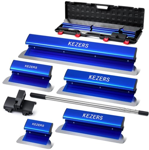 KEZERS Kit Lame à Lisser pour Plaquiste, 18cm, 25cm, 35cm, 40cm & 60cm Lame à Lisser, Spatule enduit lissage en acier inoxydable de 0,3 mm,couteau à enduire outil parfait, outils muraux, peinture