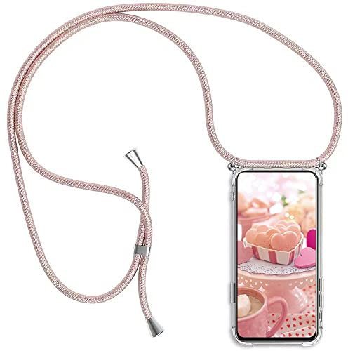 YAMCCCSE Handykette Handyhülle für Huawei P10 mit Band - Transparent Handy-Kette Handy Hülle mit Kordel zum Umhängen Handyanhänger Halsband Lanyard Case Cover - Roségold