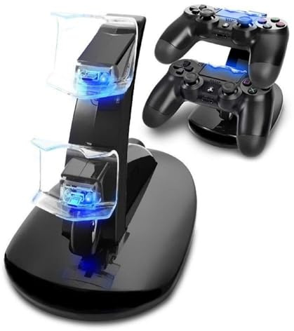 Cargador para Mando PS4, Base Carga Rápida con indicador LED, Consola ps4. | Estación de Carga para Mando PS 4, Estación para Mando Inalámbrico Sony PlayStation 4/PS4/Pro/slim, Válido para 2 Mandos.