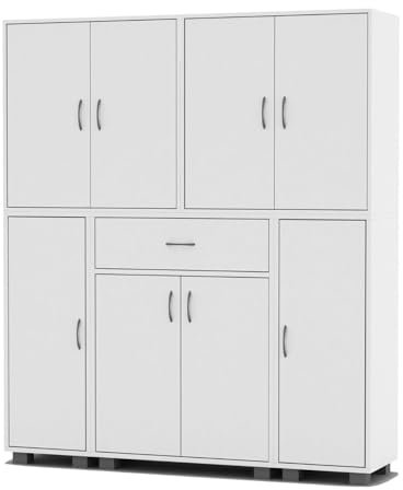 URBNLIVING 8 Door 12 Shelf Bookshelf & 1 Drawer Storage Cabinet Bookcase Cupboard Display (White)
