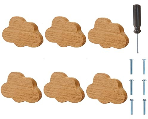 ED-Lumos 6Pcs Schrankknöpfe Wolke Holz Design Schublade Griffe für Haus Küche Schlafzimmer Kleiderschrank