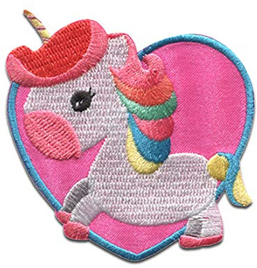 Catch the Patch Einhorn Herz Bunt Aufnäher zum Aufbügeln Fantasy 6,3 x 6,7 cm Bügelbild für Kinder Mädchen mit Glitzer Regenbogen Prinzessin, Bastel DIY Mitbringsel Kindergeburtstag Geschenk