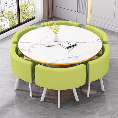 Esstisch mit 6 Stühlen Set Konferenztisch Verhandlungstisch Stuhlkombination for Esszimmer, Küche, Wohnzimmer Esszimmergarnitur(Fluorescent Green)