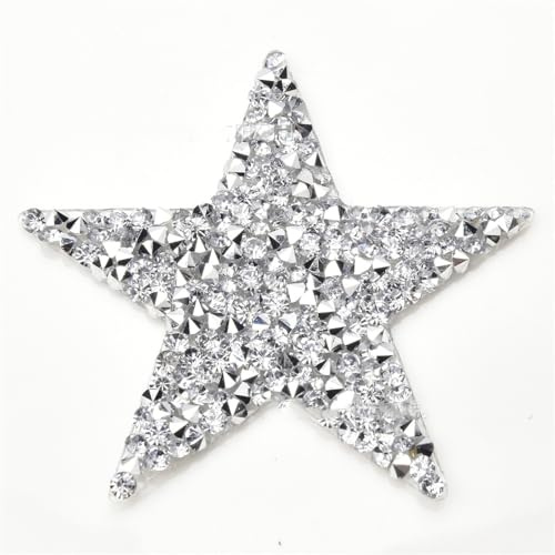 10 Stück Glitzer Sterne zum Aufbügeln Glitzer Fünfzackiger Stern Pailetten Patches Applikation Flicken Aufbügler Bügelflicken Patches Handwerk Zubehör für Jeans Jacken Kleidung Hut Nähen -Silber
