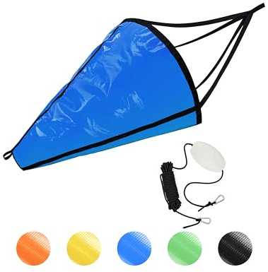 BLUEWING 53 Drift Sock Sea Anchors with Buoy Ball Float Leash 840D Nylon Parachute Fishing Drogue for Marine/Jet Ski/Sail Boat Blue