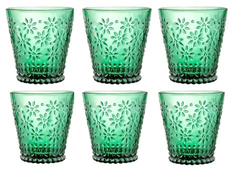 Soulnioi Lot de 6 verres à eau de couleur verte en relief pour thé, jus de fruits, boissons