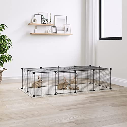 BAZZI Bur, marsvinbur, hamsterburar, hamsterbur, djurbur 20 paneler med svart dörr 35 x 35 cm stål