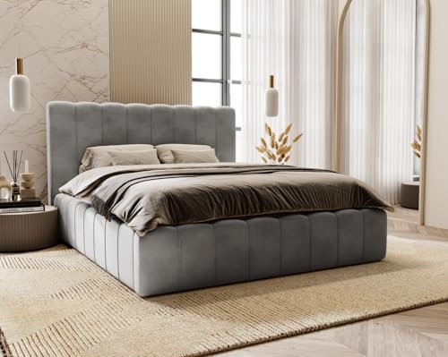 Emporius Lisbon Polsterbett 180x200cm, mit Lattenrost, Stauraum, Bettzeugkasten, Kopfteil - Gestell, Rahmen, Doppelbett - Schlafzimmer, Jugendzimmer - Velvet Grau
