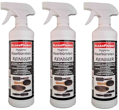 Hygiene-Haarbürsten-Reinigungsmittel flüssig 3 Stück à 500 ml für Naturborsten, Kunststoff- und Metallborsten | löst Fette, Pflegeprodukte etc.