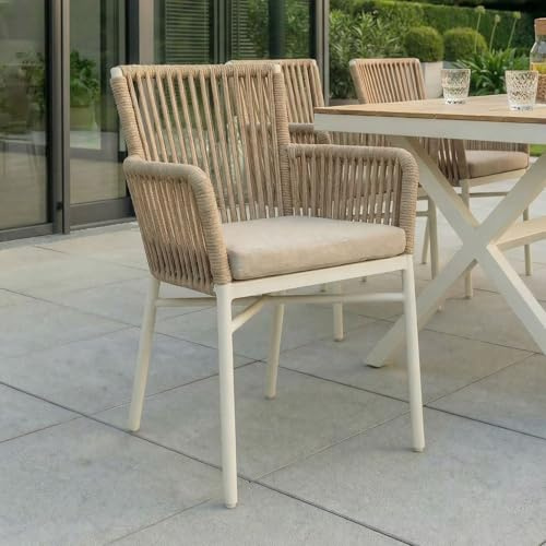 IDIMEX Gartenstuhl AFUERA 6er Set, weiß/Champagner - Balkonstühle mit Sitzkissen, Terassenstühle aus Aluminium, wetterfest [max. Belastbarkeit 120 kg]