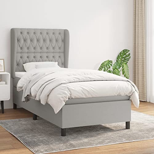 THOYTOUI Boxspringbett, Seniorenbett Bettstütze Bettsystem Bettgestell Geeignet für Wohnungen Aufenthaltsraum Hotel Gästezimmer mit Matratze Hellgrau 90x190 cm Stoff