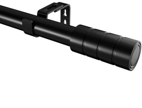 Gardinenstange Schwarz Vorhangstange Ausziehbar Gardinenstangen Verstellbare Länge mit Endstücken und Verstellbaren Halterungen für Wohnzimmer, Schlafzimmer Fenster, Ø25mm, 84-185cm(Schwarz)