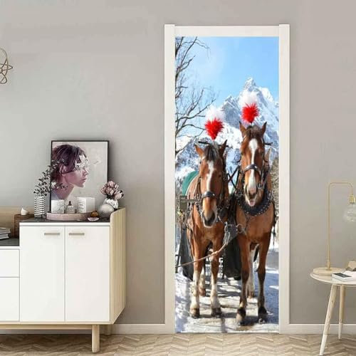 Türtapete Selbstklebend 77x200 Pferd Türaufkleber 3D Türposter Tier Fototapete Türfolie Türklebefolie Wasserdichte für Türwand Dekoration Tapete a106