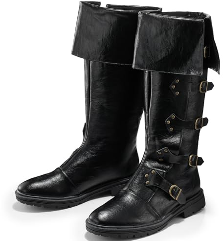 Jiuguva Medieval Pirate Boots for Men Women Renaissance Boots, Us 10, Black