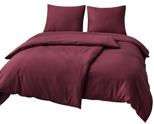 Aisbo Bettwäsche 135x200 4teilig Rot - Mikrofaser Bettwäsche-Sets Burgundy Weinrot mit Reißverschluss, ÖKO-TEX Bettbezug 135 x 200 cm 4tlg mit Kissenbezug 80x80 cm, Weich und Bügelfrei