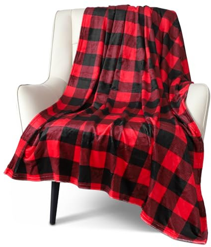 Ohok Couverture de Noël douillette et moelleuse - Chaude - Pour l'intérieur et l'extérieur - Décoration de Noël pour la famille - Plaid rouge - 150 x 200 cm