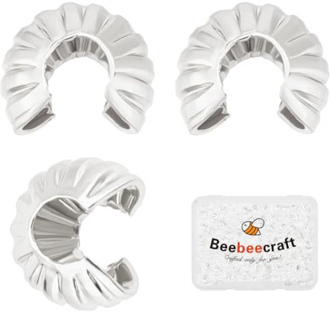 Beebeecraft 1 Box Mit 160 silbernen Crimpperlen Abdeckungen 925 Sterling Silber Plattierte 4 Mm Halbrunde Offene Crimpperlen Knotenabdeckungen Endspitze Für Die Schmuckherstellung DIY Bastelarbeiten