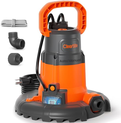 Cleartide Smart Automatic Water Pool Cover Pump,Submersible Pump Removes Water from Inground/Above Ground Winter Swimming Pools, 1/3 HP 2790 GPH, Auto On/Off & Freeze Protection, 25ft Cord, 120V AC