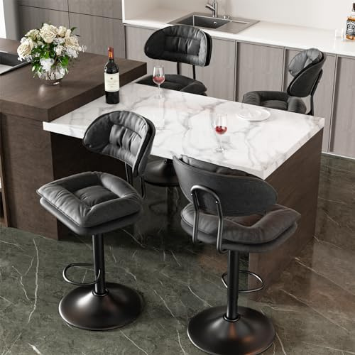 Hawthyhome Barhocker 4er Set mit Lehne Doppellagige Barstuhl Dunkelgrau | Ergonomischer Sitz, Barstuhl, Doppellagige Polsterung, Küchenhocker, Heimbar, Esszimmer, Barinsel, BarHocker