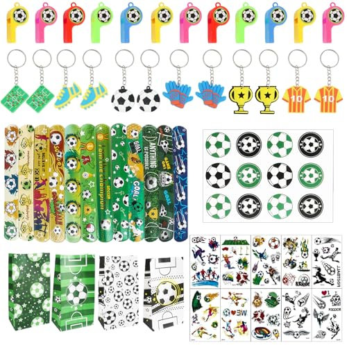 58 Pcs Football Party Favors Set - Party Bags, Cartoon Stickers, Wristbands and Whistles for Kids Birthday Gift