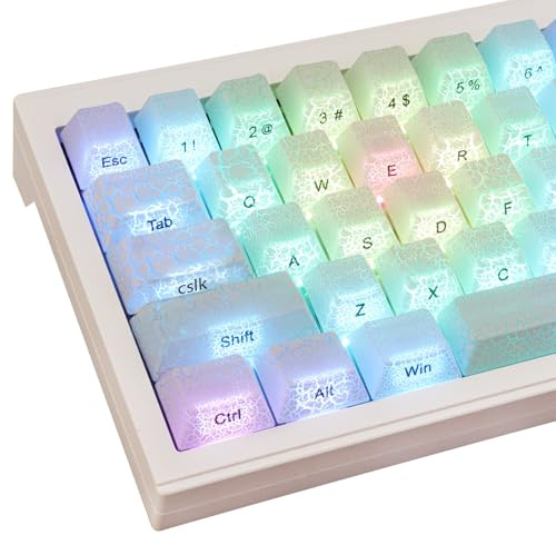 Sunzit 123 Keys Ice Cracks PBT Keycaps Set - Shine Through Side-Printed Cherry Profile for MX Switches, Cool White Custom Mechanical Gaming Keyboard ANSI Layout
